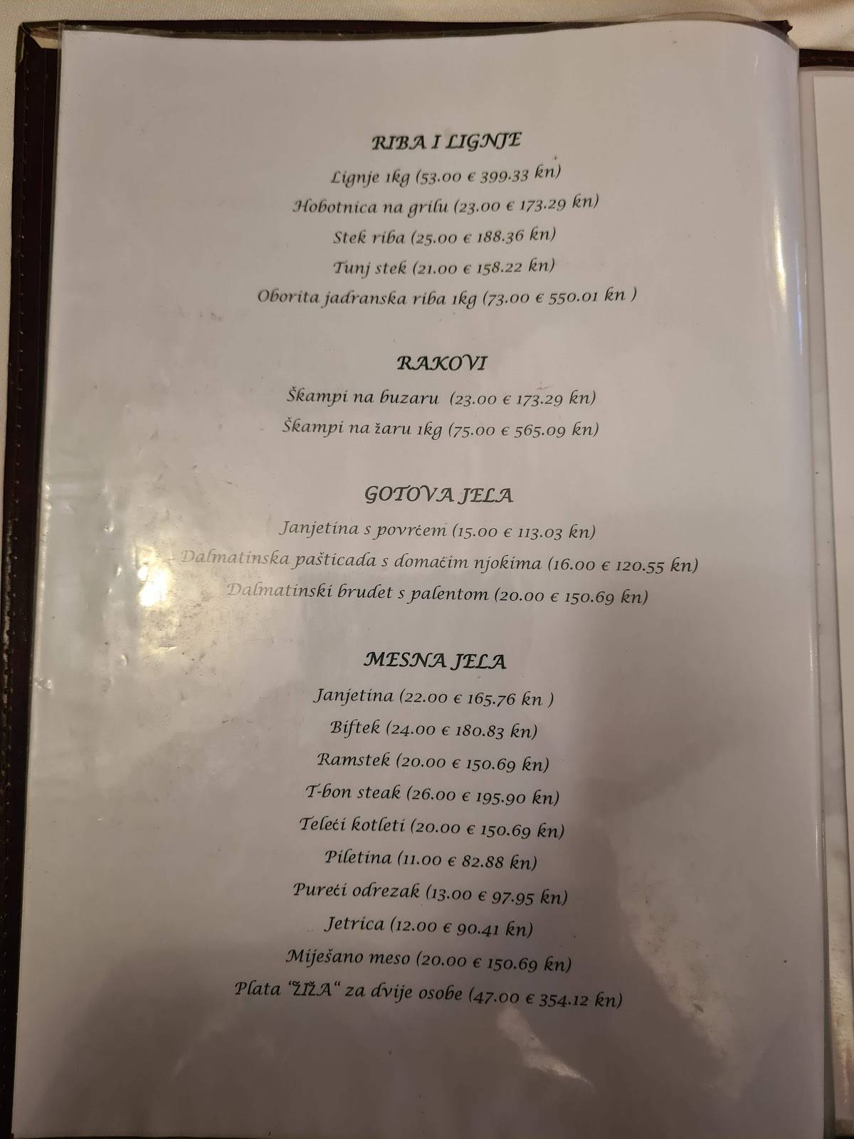 Menu di Restaurant Žiža 