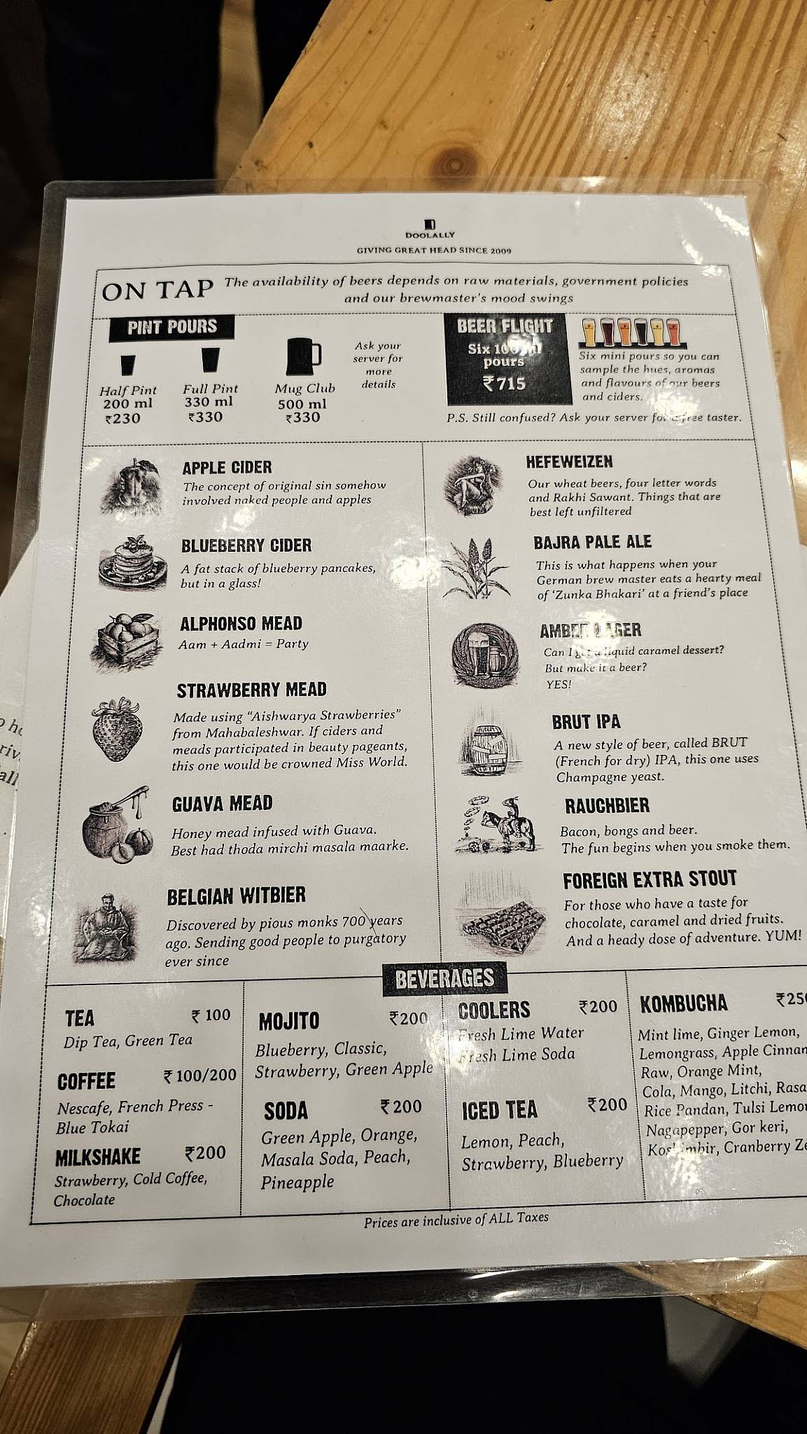Doolally Taproom - Koregaon Park menu