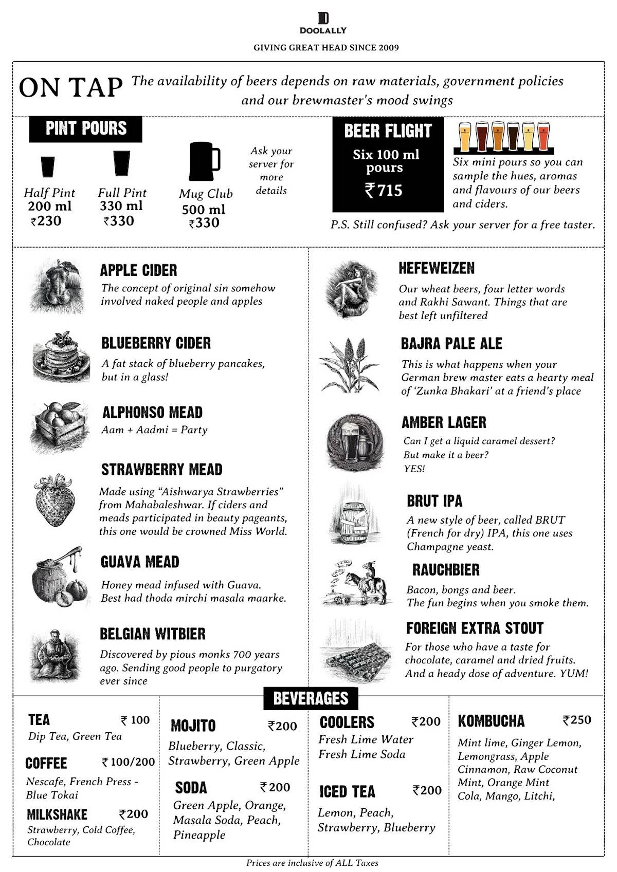 Doolally Taproom - Koregaon Park menu