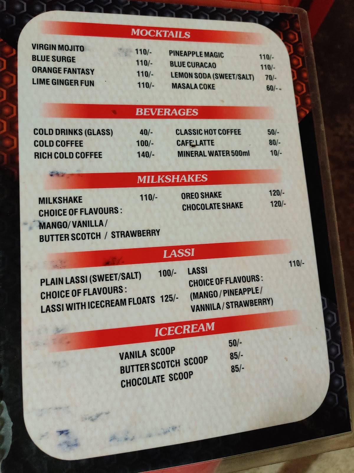 Double Decker Cafeteria and Restaurant menu