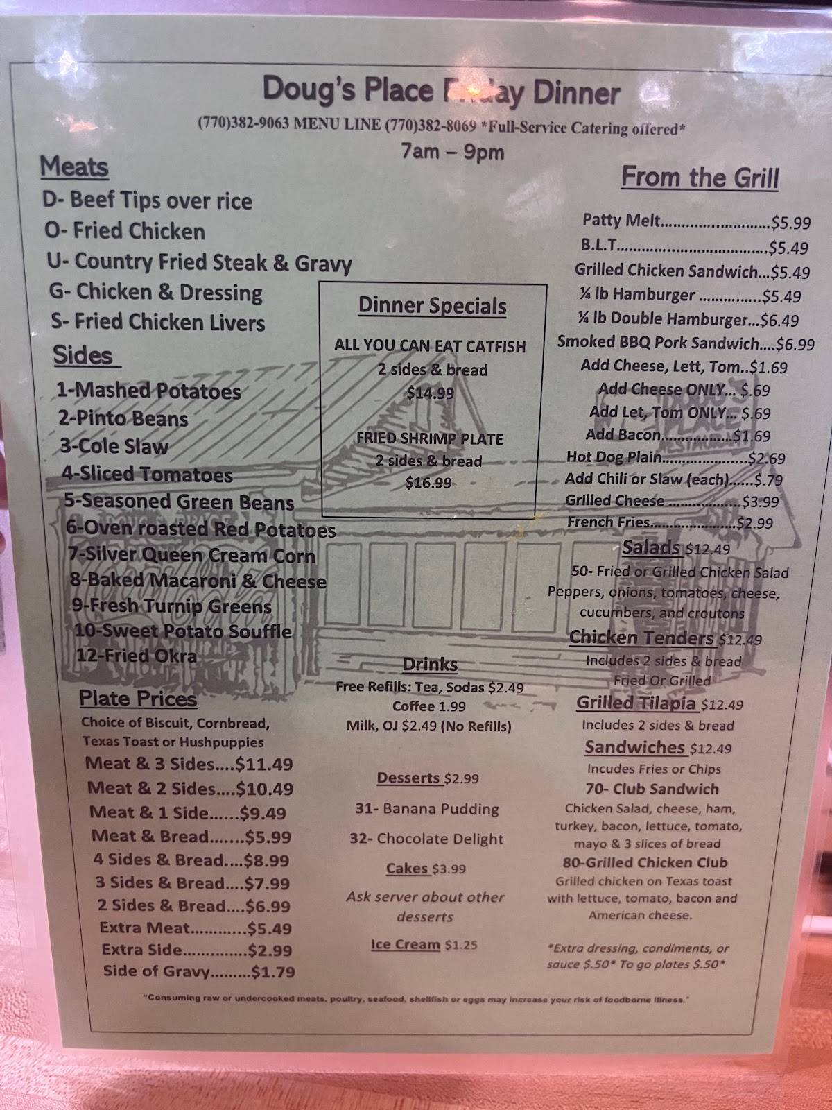 Menu at Doug's Place restaurant, Emerson, 696 GA293