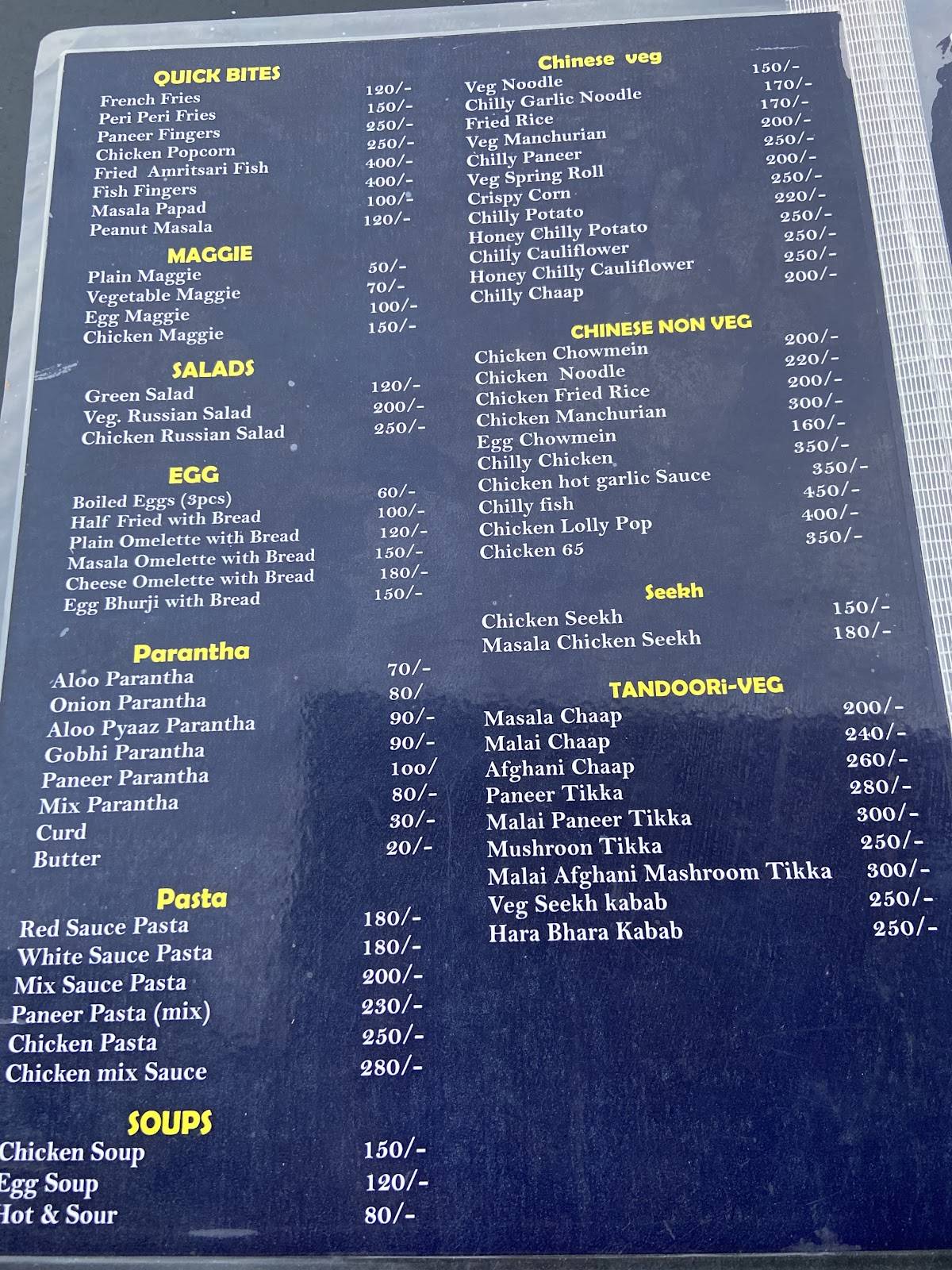 Drive & Dine menu