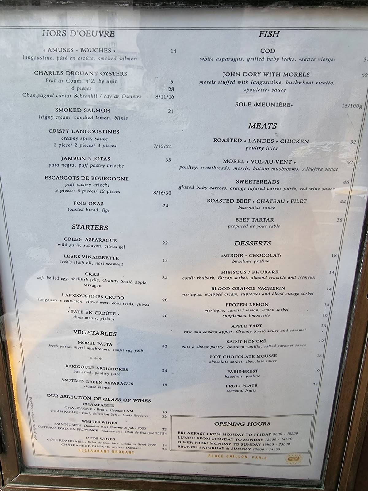 Menu de Restaurant Drouant