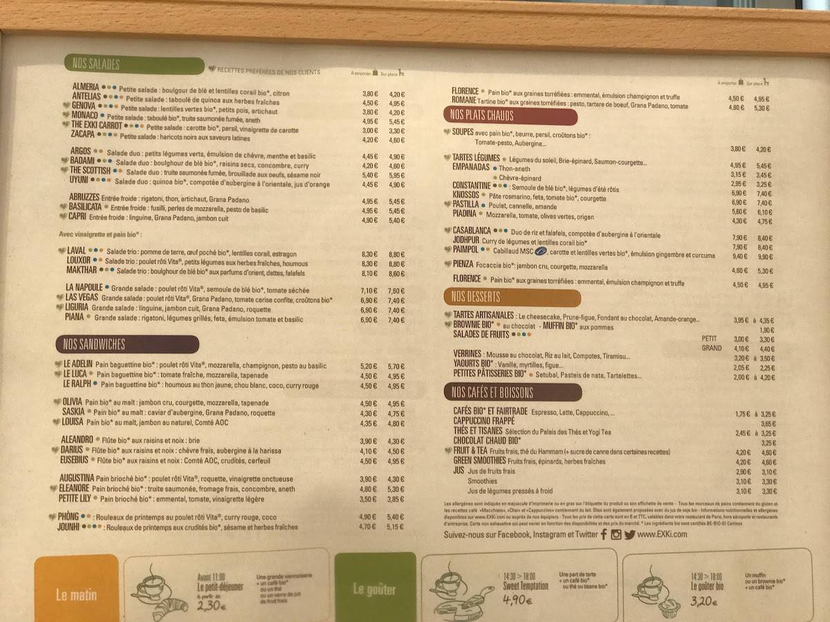 Menu de EXKi Montorgueil