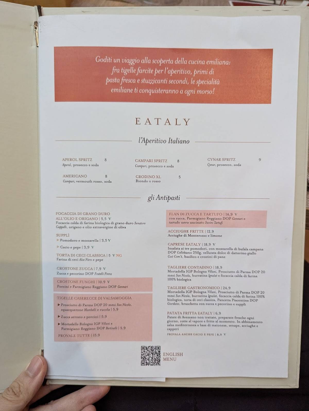 Menu di Eataly Firenze 