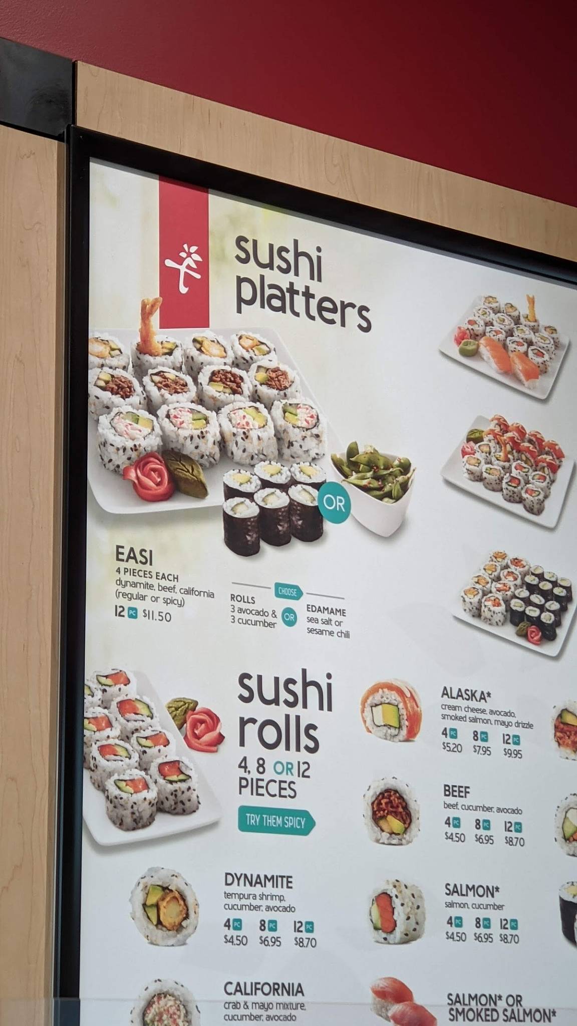 Menu au Edo Japan fast food, Edmonton, Ellerslie Rd SW