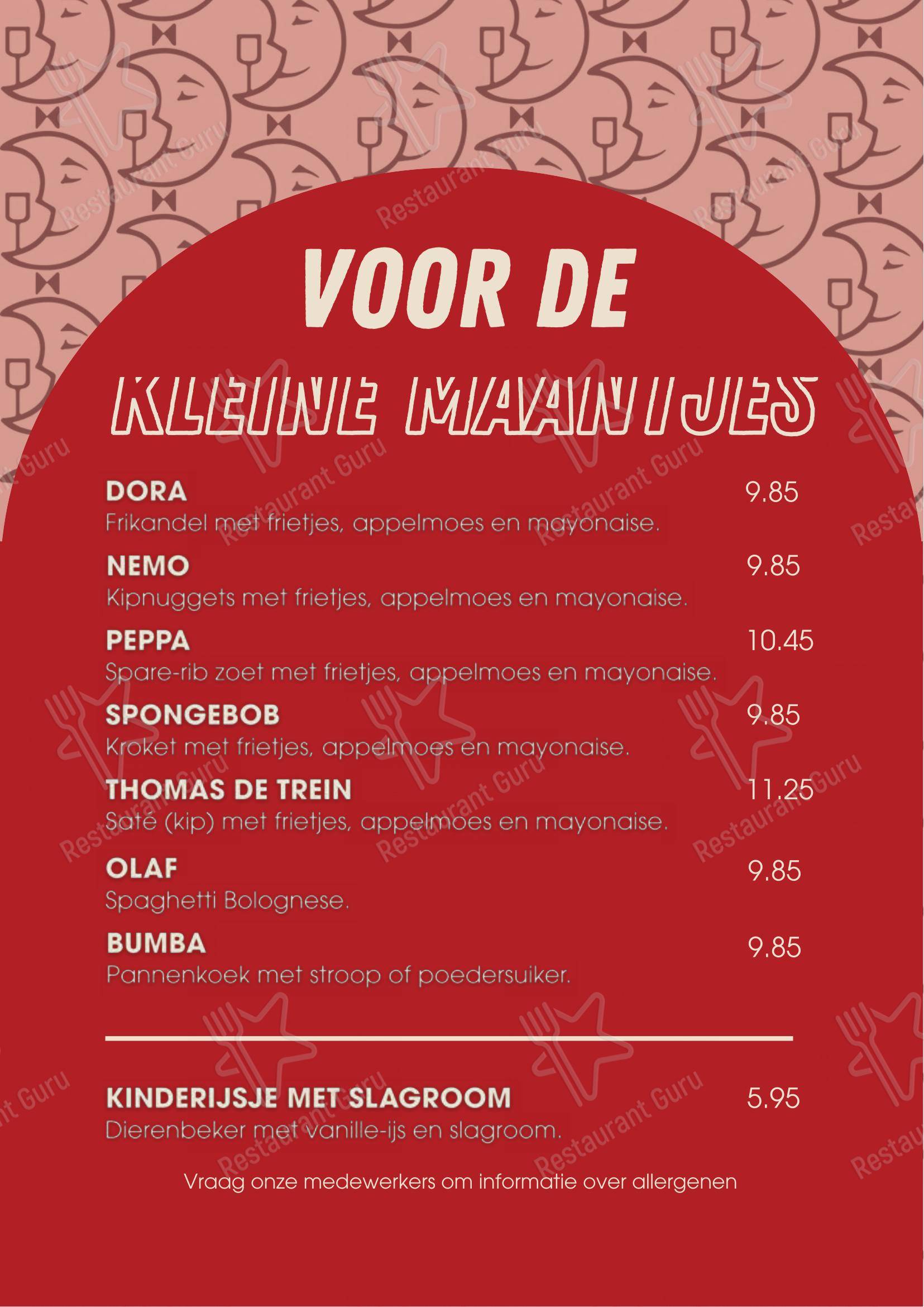 Menu pour Eetcafé De Halve Maan - Menu