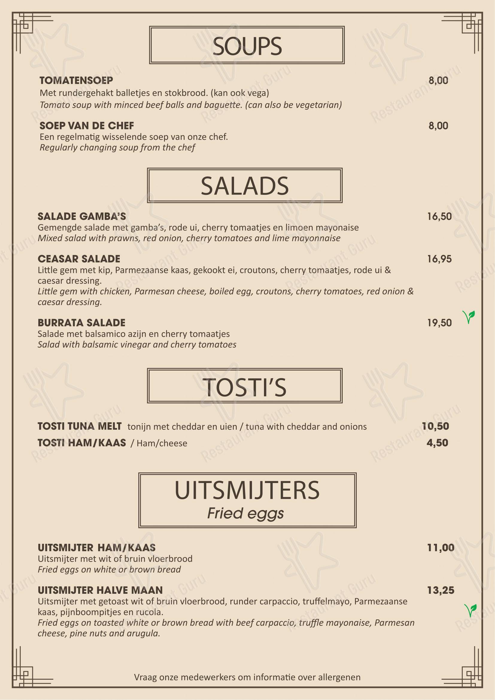 Menu bar pour Eetcafé De Halve Maan café