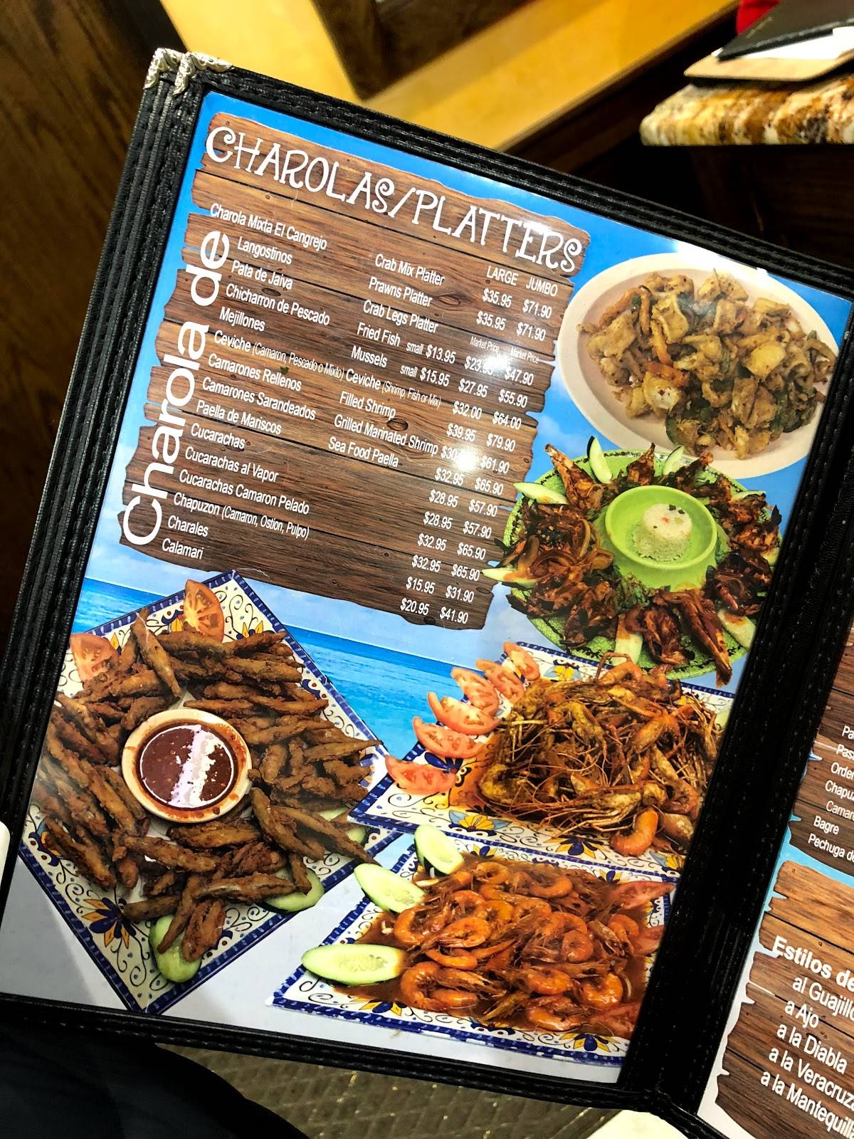 Menu at El Cangrejo seafood restaurant, Chicago, S Archer Ave