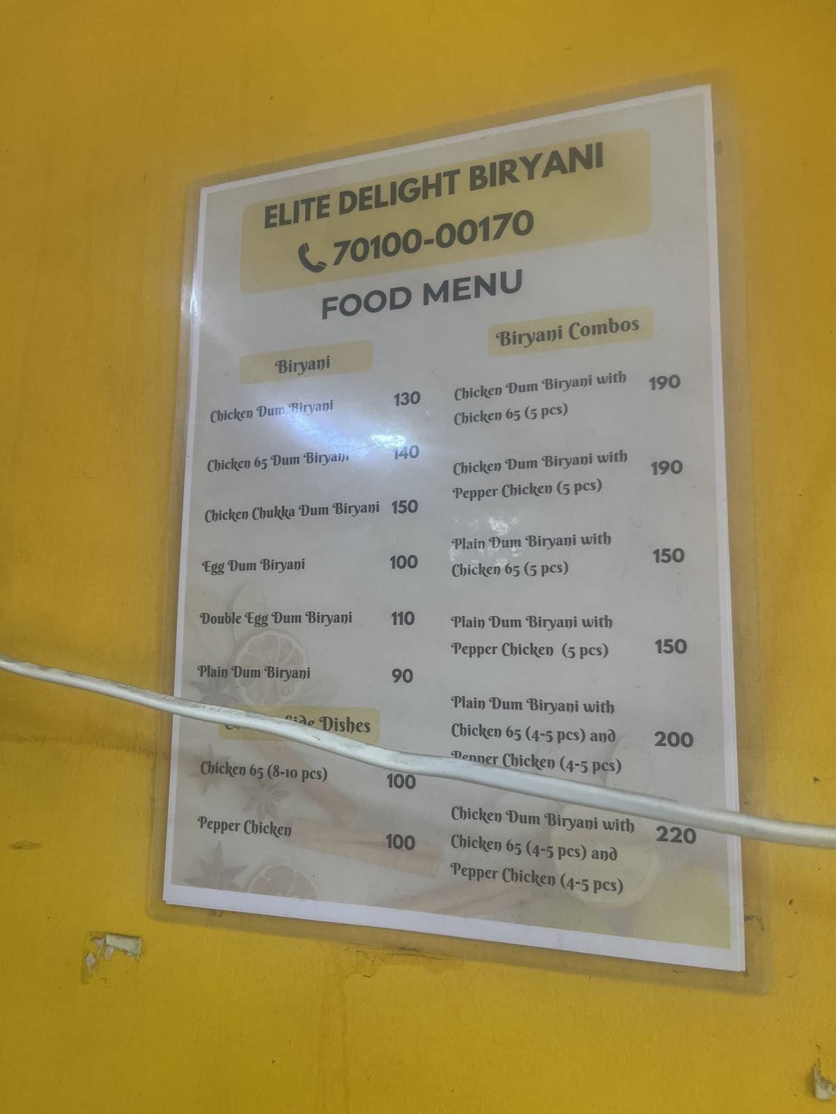Elite Delight Biryani menu