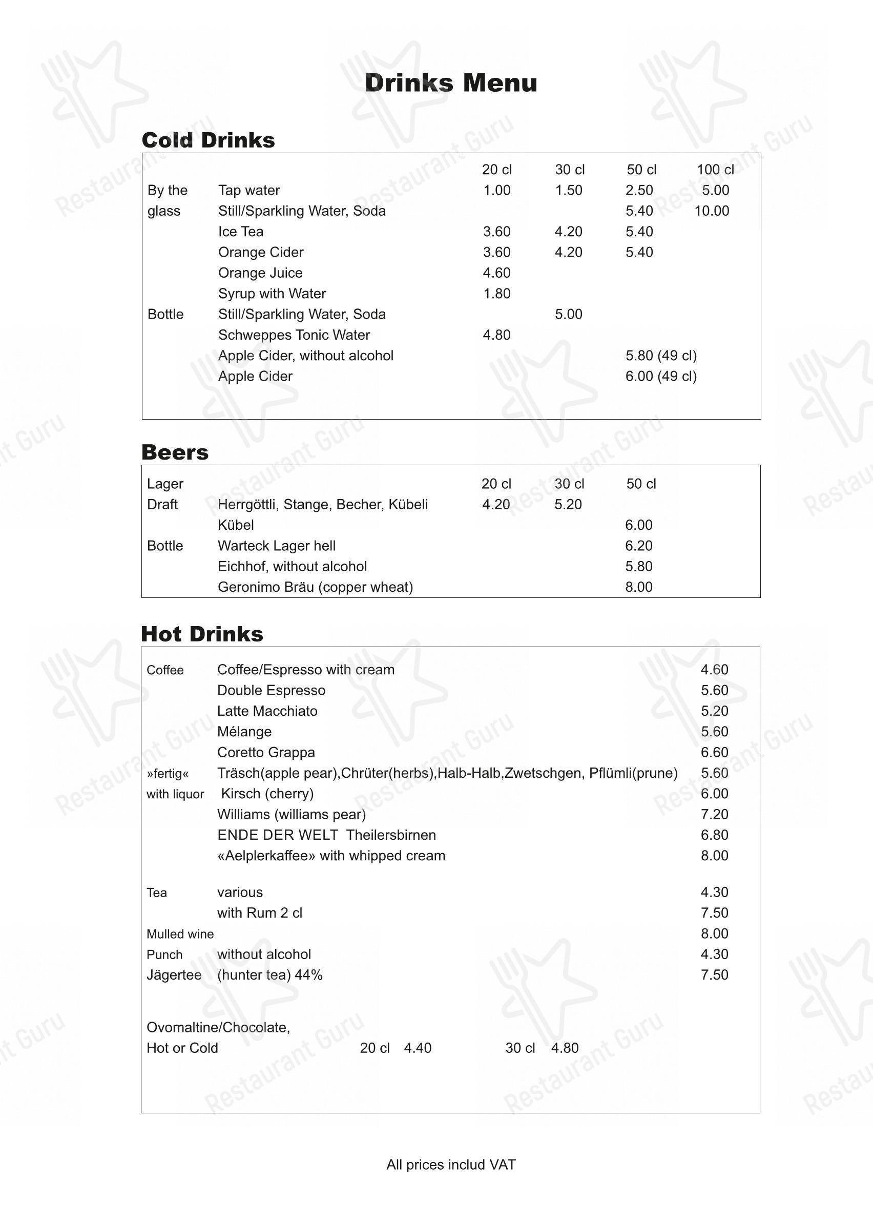Коктейльная карта per Restaurant Ende der Welt in Engelberg