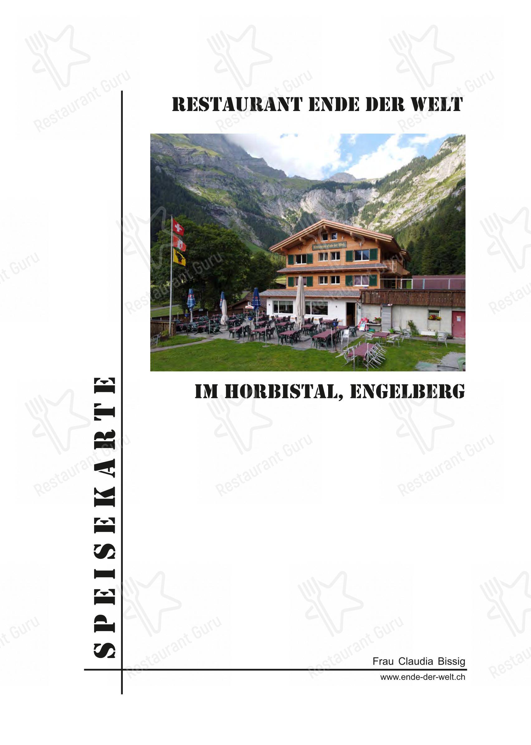 菜单 per Restaurant Ende der Welt ristorante
