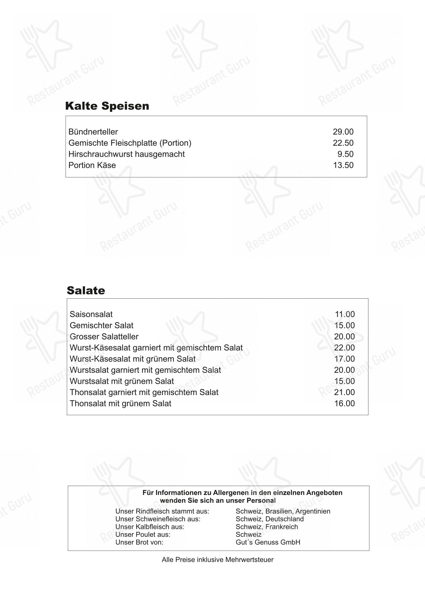 Restaurant Ende der Welt in Engelberg - 菜单