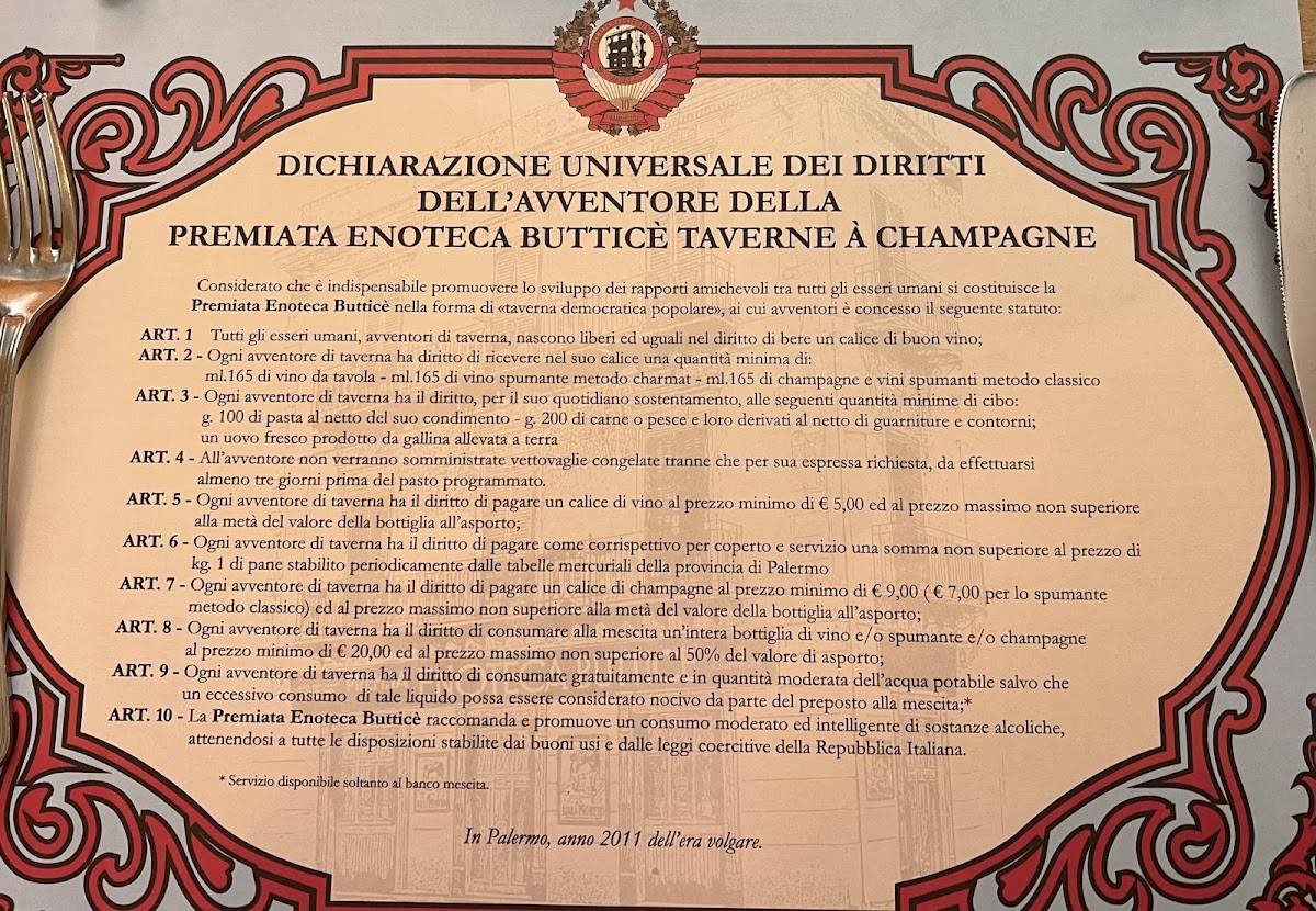 Menu di Premiata Enoteca Butticè 