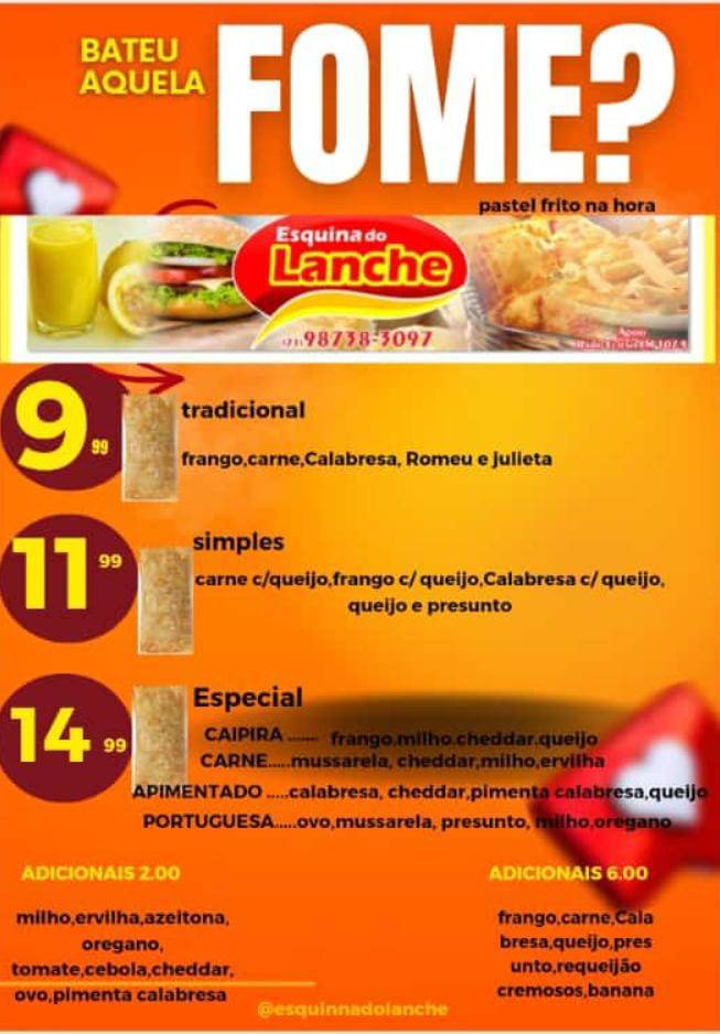 Esquinna do lannche cardápio