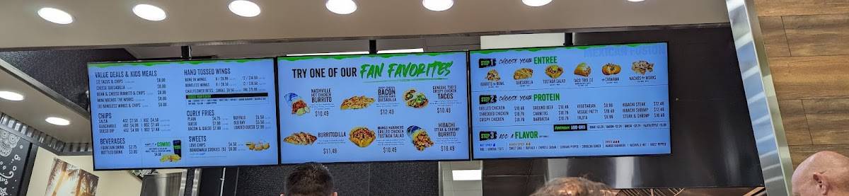 Menu at Bubbakoo's Burritos fast food, Estero