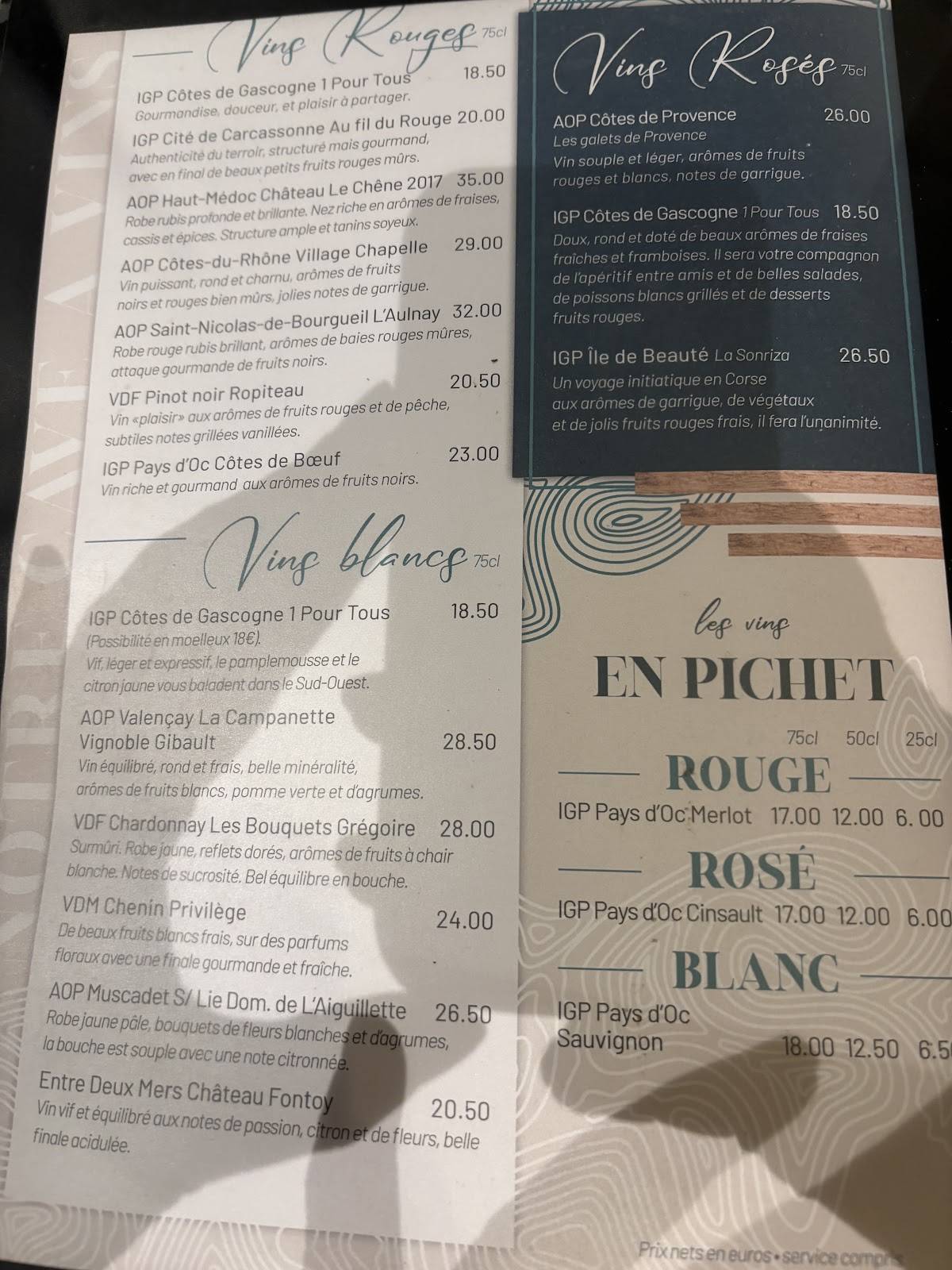 Menu de Restaurant Le Chantier