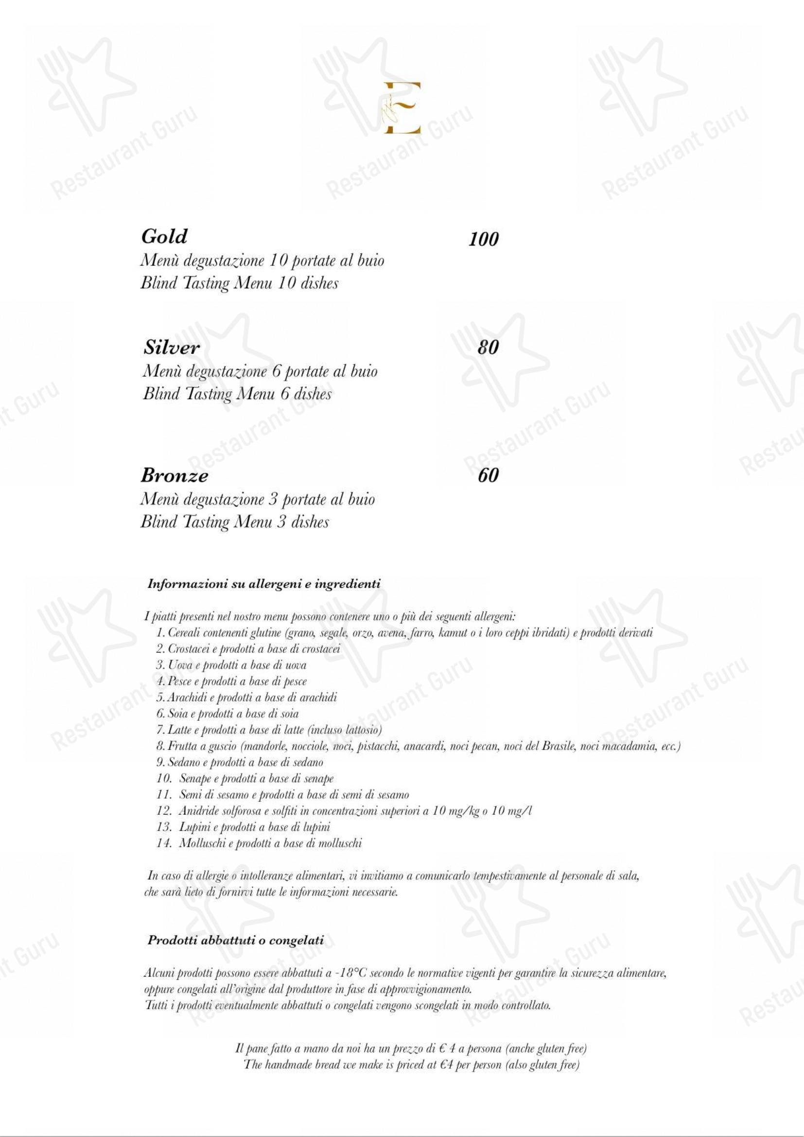 Menu di Etienne Roma Ristorante - Menu bar