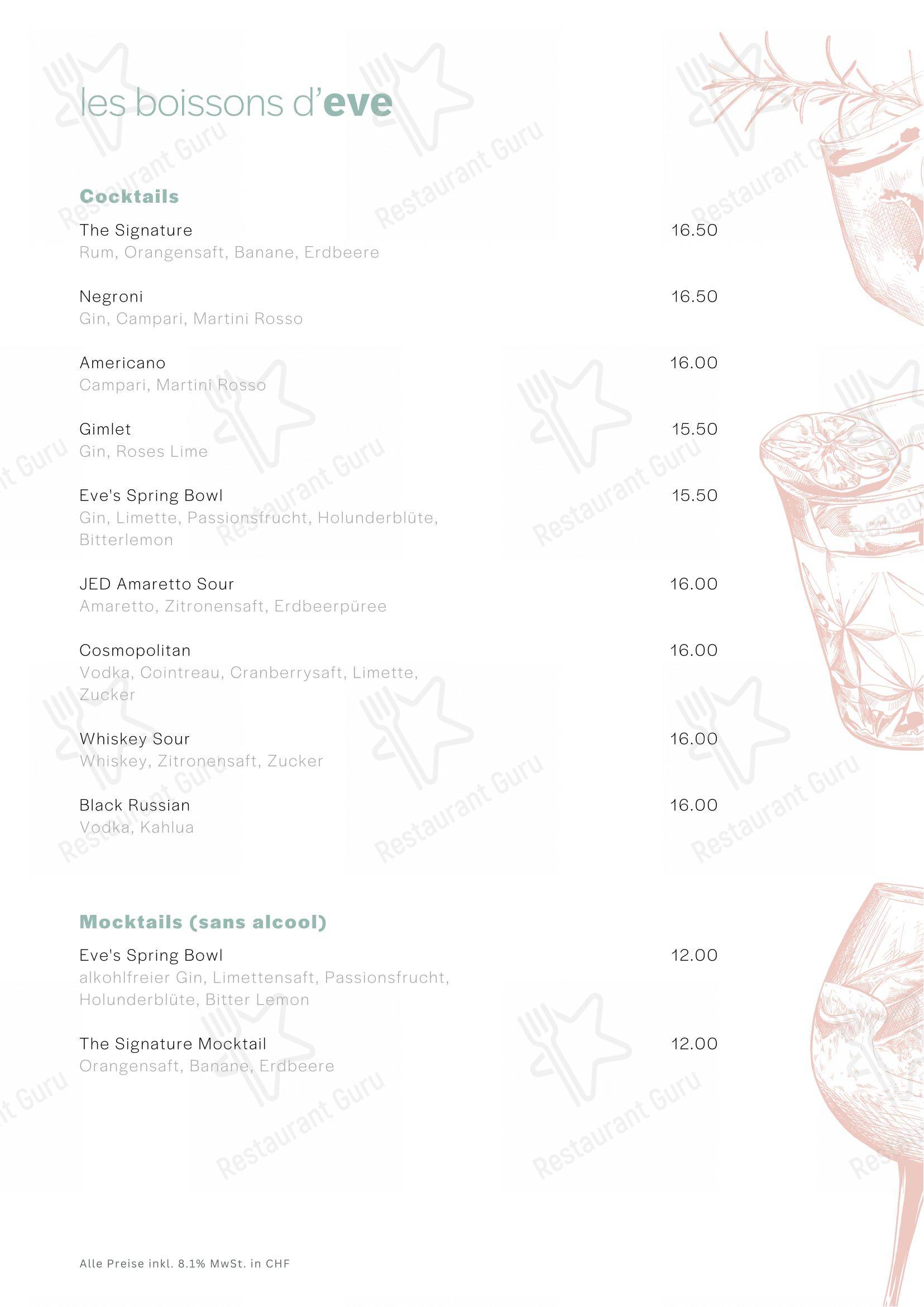 Eve's Kitchen in Schlieren - Menu bar