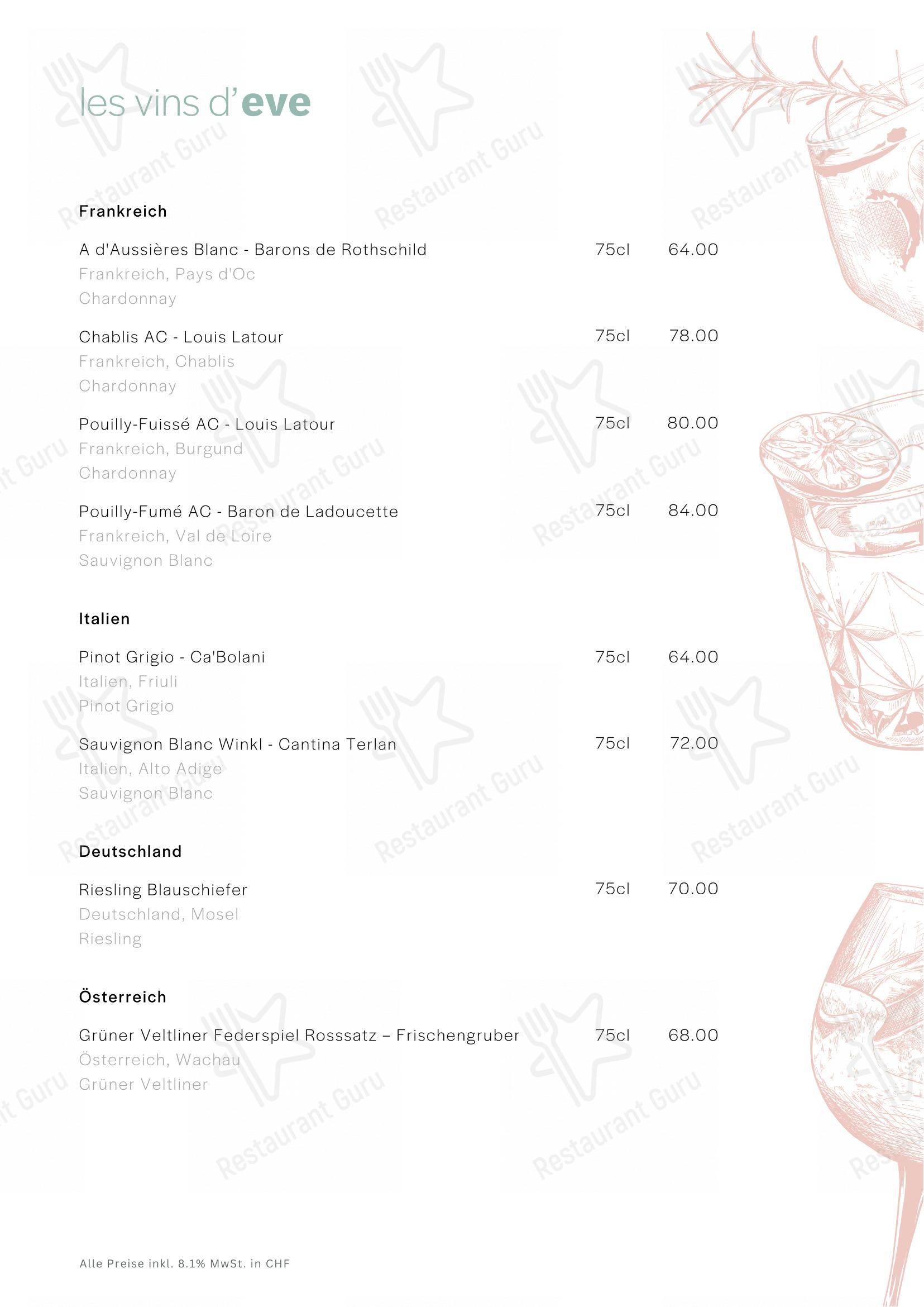 Eve's Kitchen in Schlieren - Menu bar