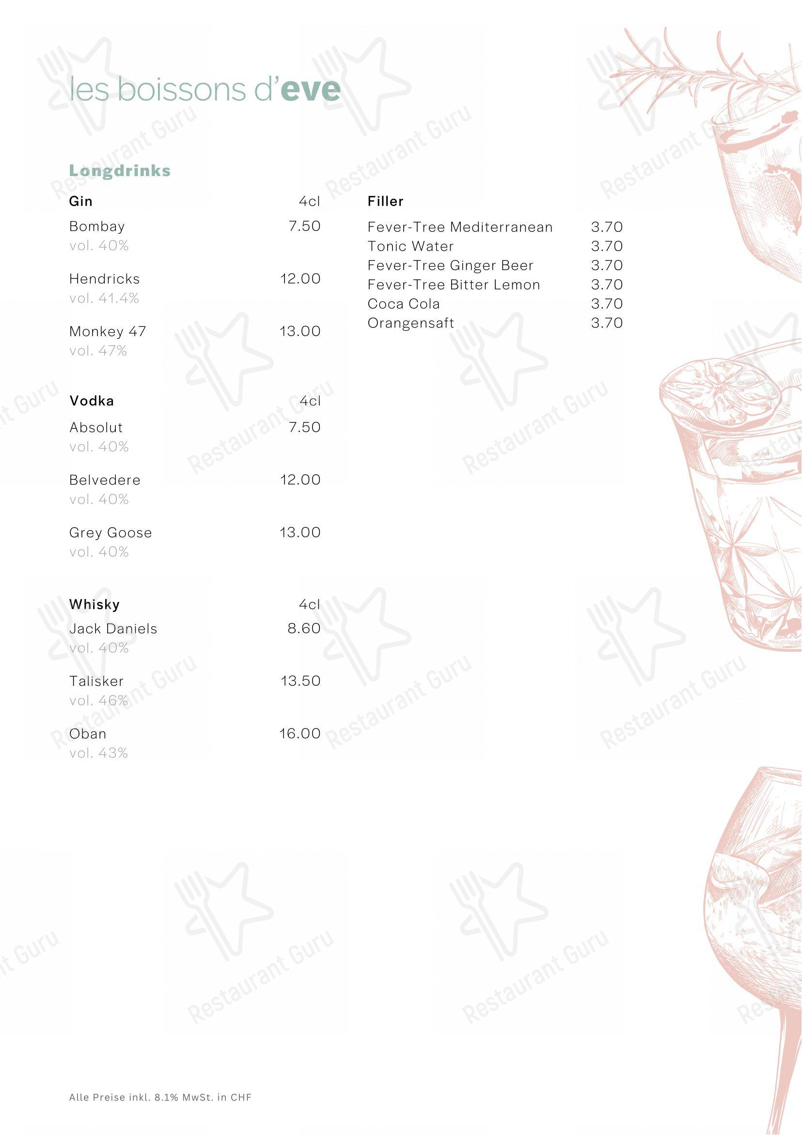 Menu di Eve's Kitchen - Menu bar
