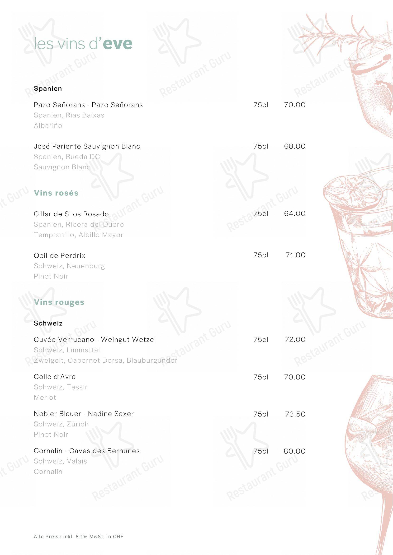 Eve's Kitchen in Schlieren - Menu bar