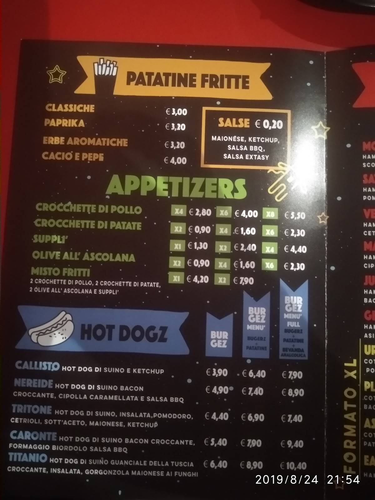 Menu di Extasy Burgez 