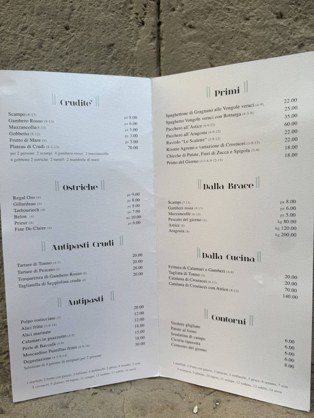 Menu di Chiana Mare dal 1971 - Crostaceria e Ristorante di pesce 