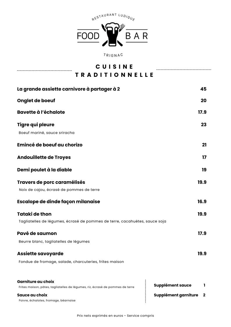 Menu de FOOD BAR