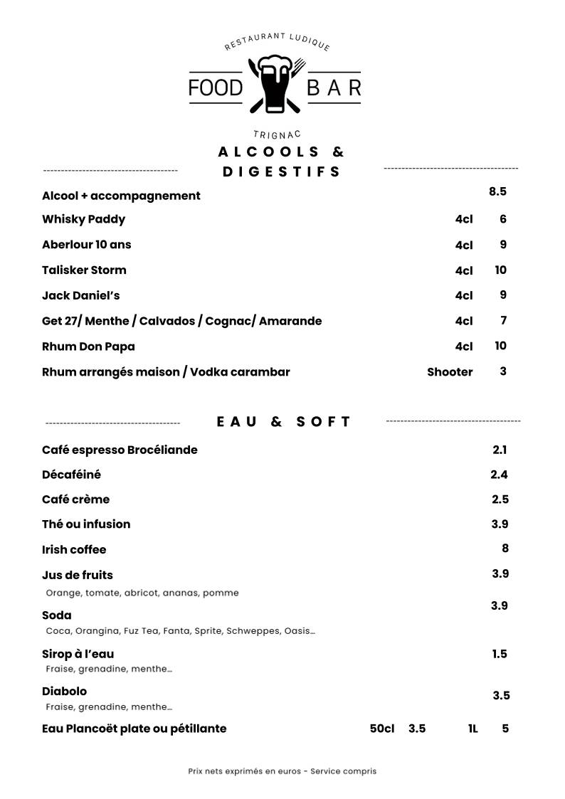 Menu de FOOD BAR