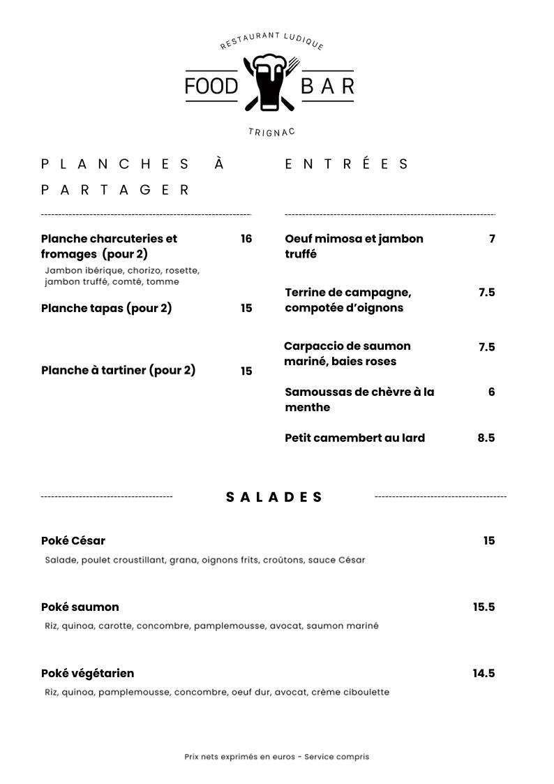 Menu de FOOD BAR