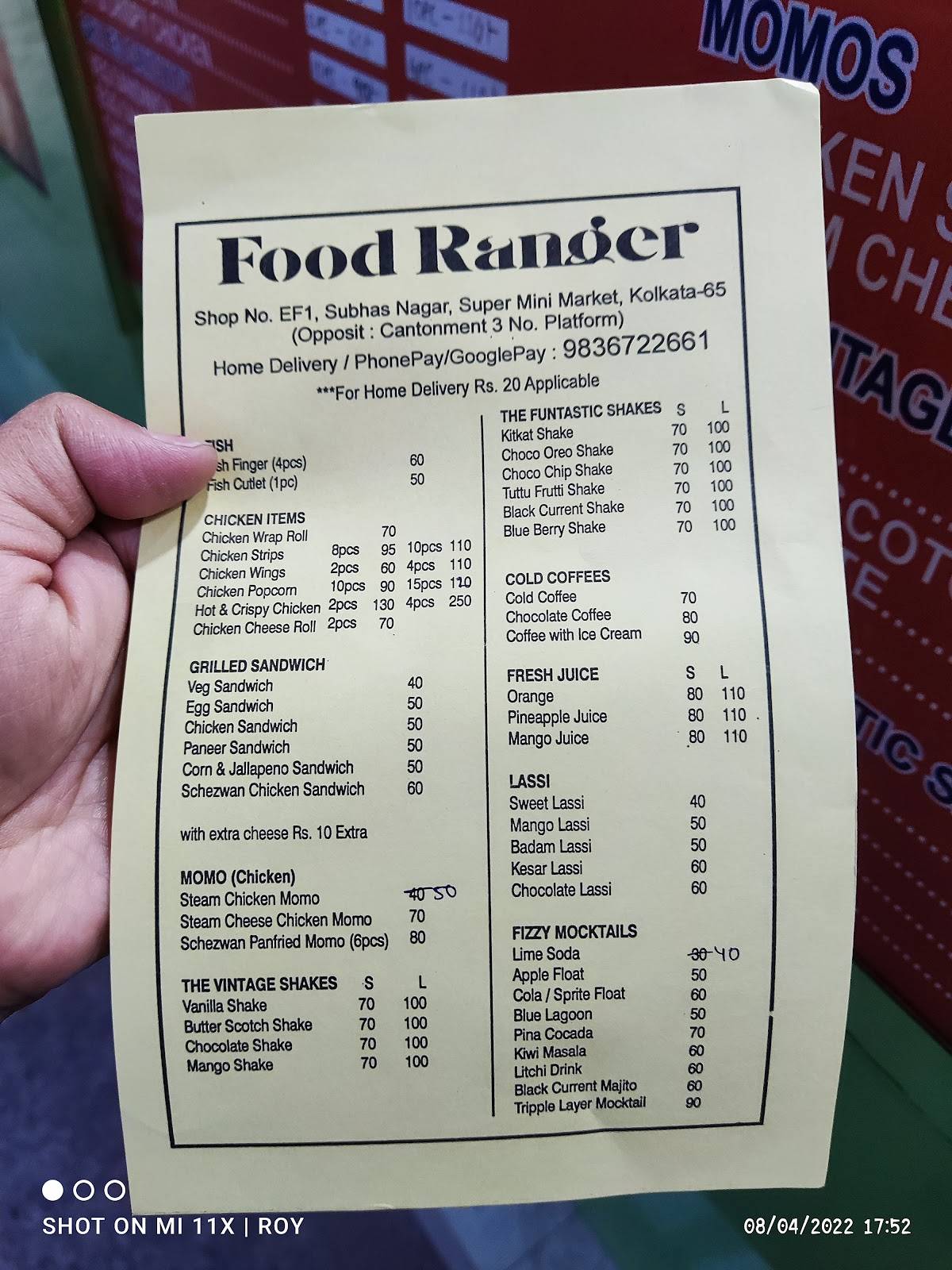 FOOD RANGER menu