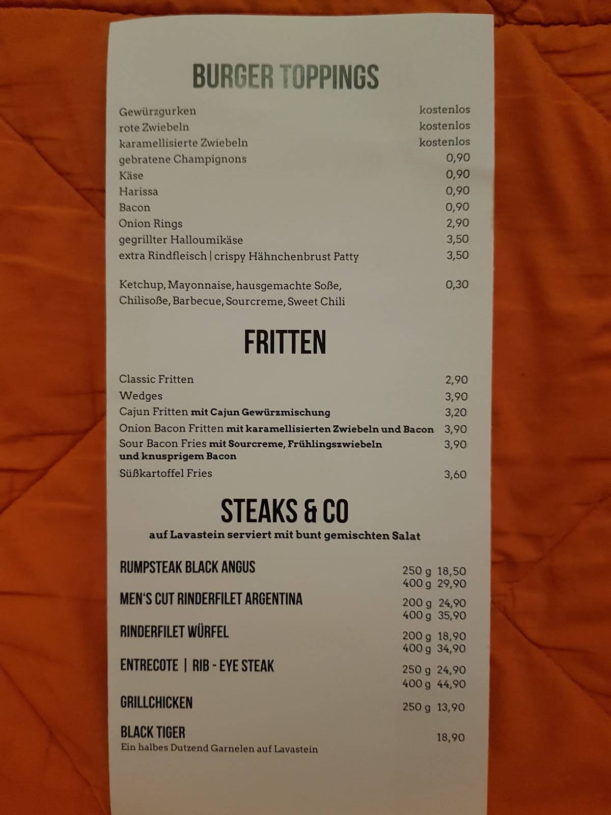 Speisekarte von FRANKIES Steak & Burger Haus steakhaus, Kelsterbach