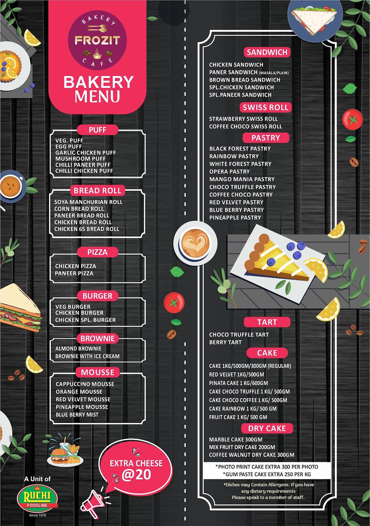 FROZIT menu