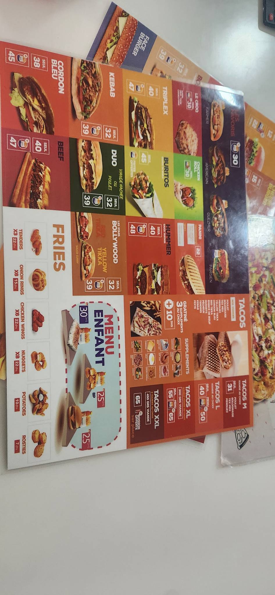 Menu de Faceburger Oqba