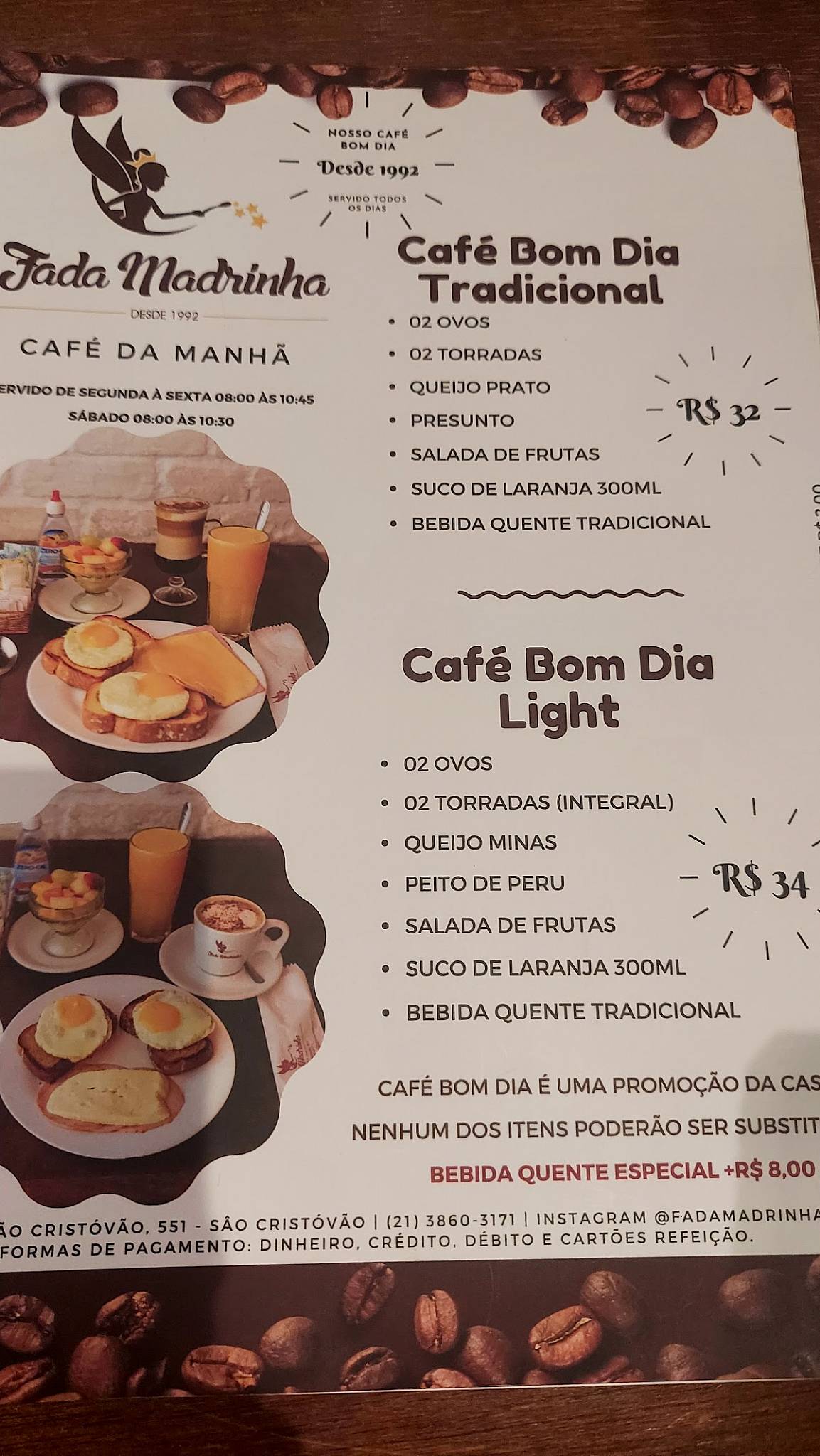 Fada Madrinha cardápio