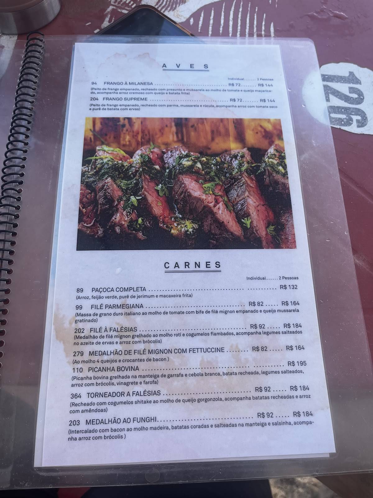 Restaurante Falésias cardápio