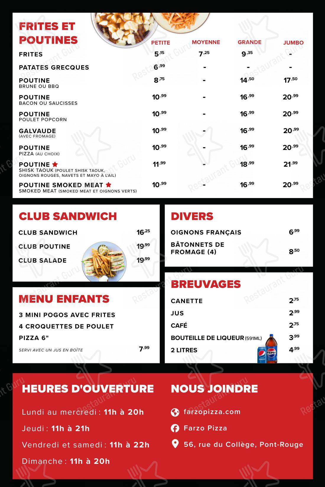 Menu pour Farzo Pizza - Menu bar