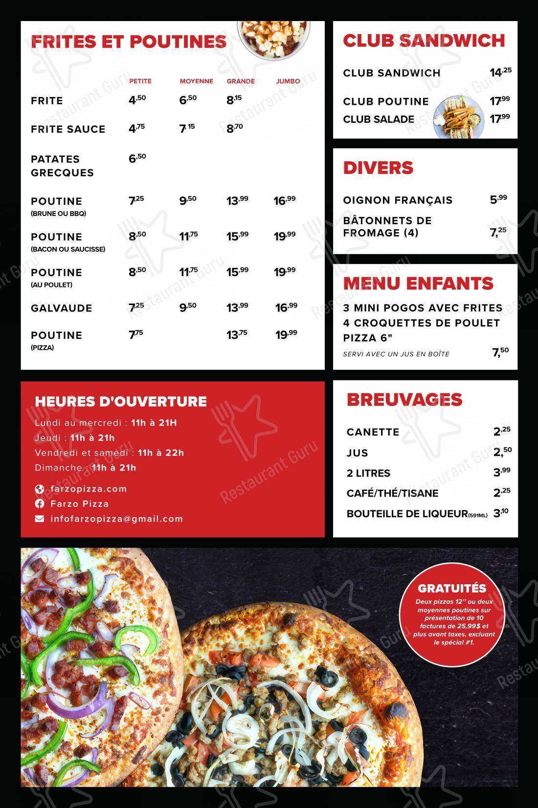 Menu pour Farzo Pizza dans Pont-Rouge