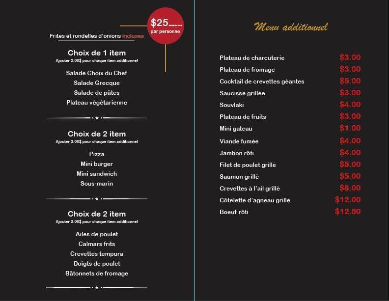 Menu de Le Skratch Laval (Golf, Billard & Bar à jeux)