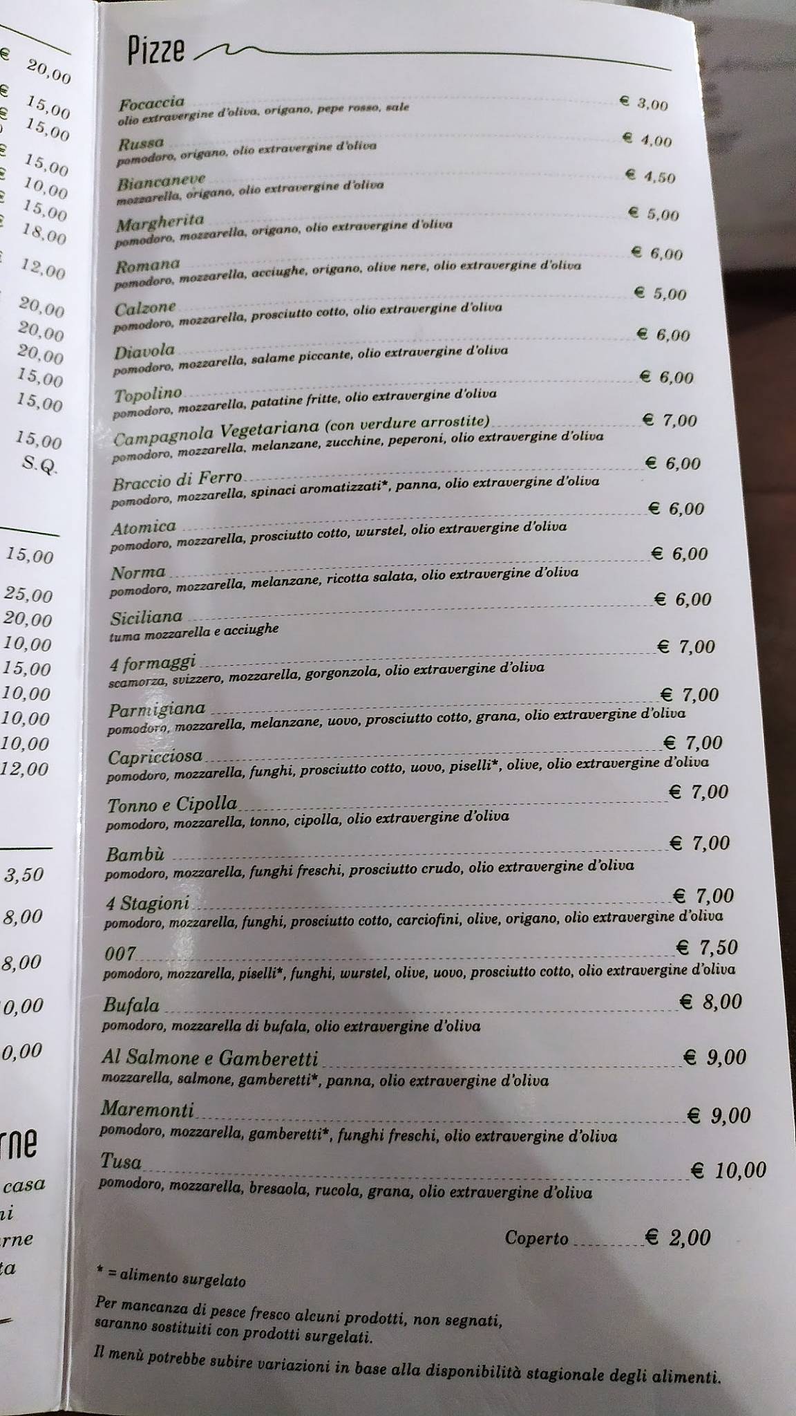 Menu di Fattoria Mottava 