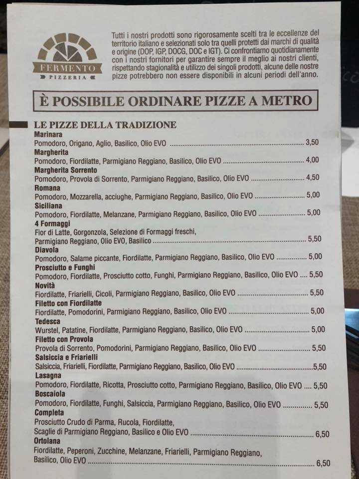 Menu di Fermento 