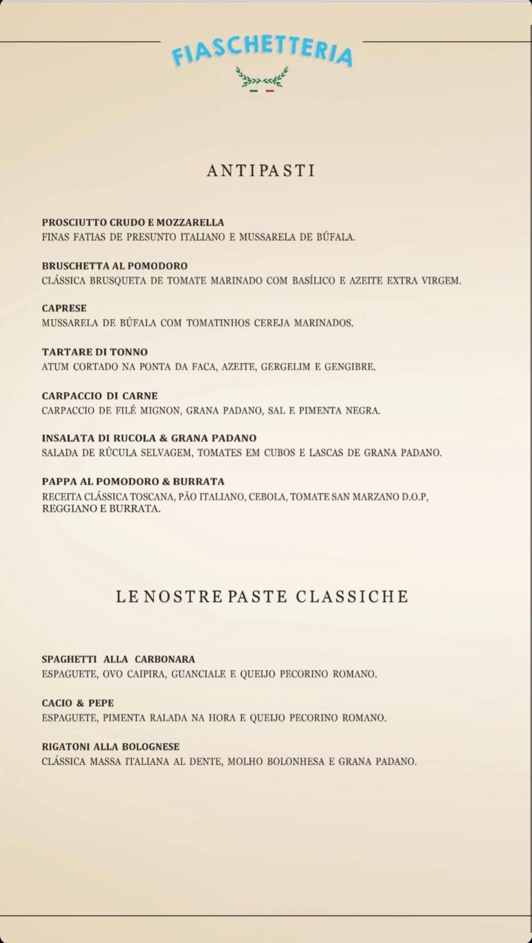 Fiaschetteria Del Capitale cardápio