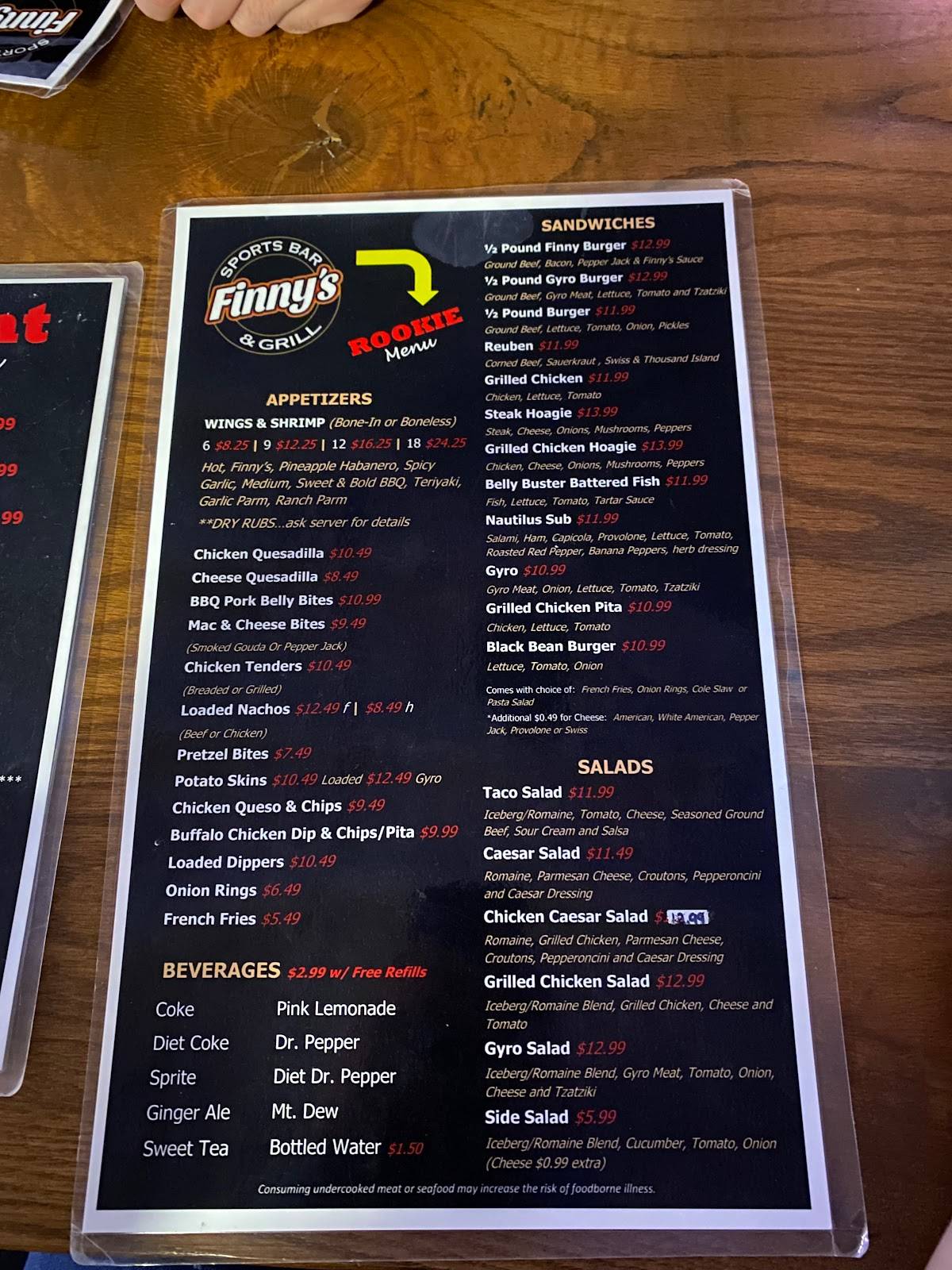 Menu at Finny’s Sports Bar and Grill, Norton