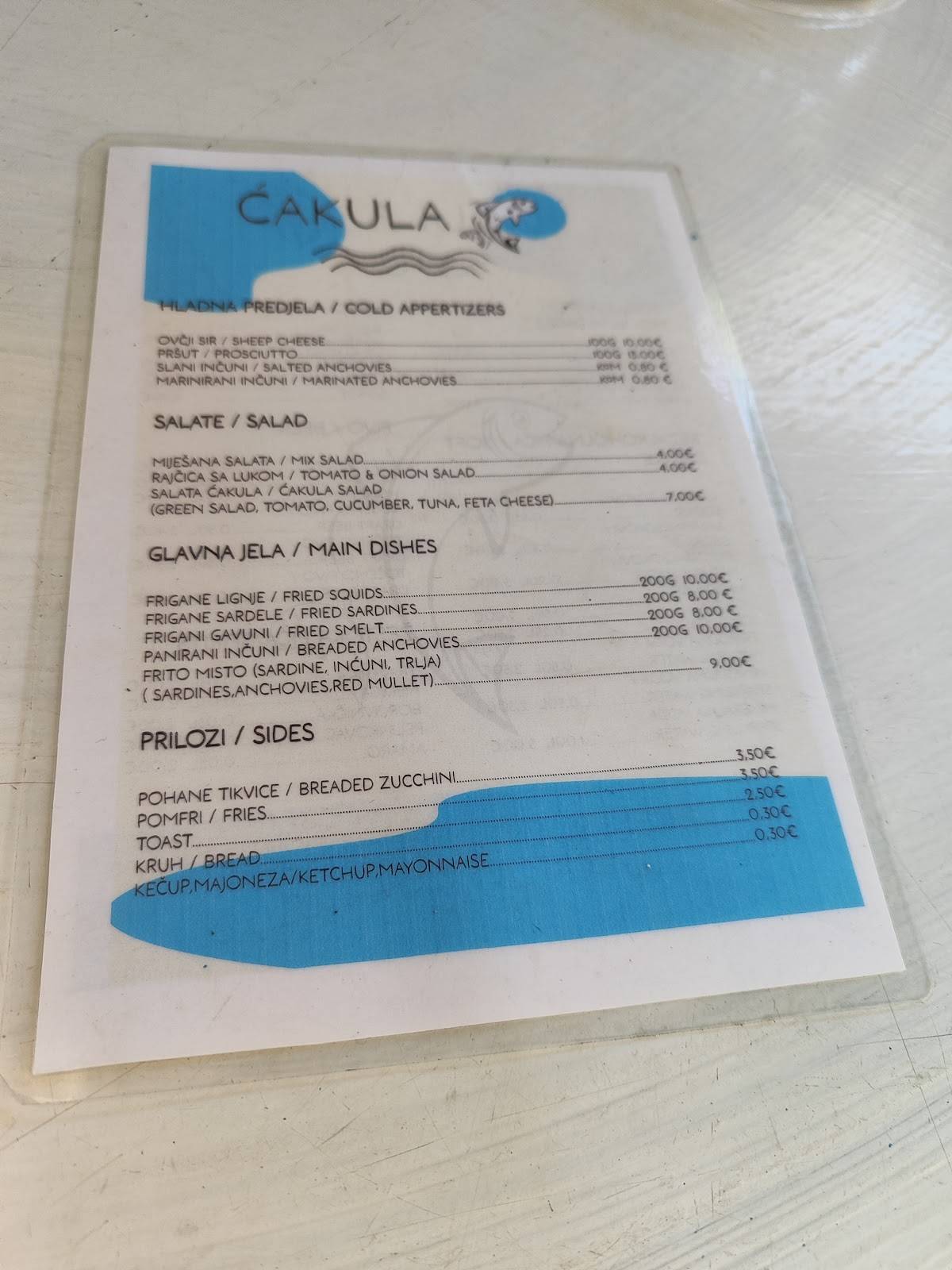 Menu di Fish bar Ćakula 