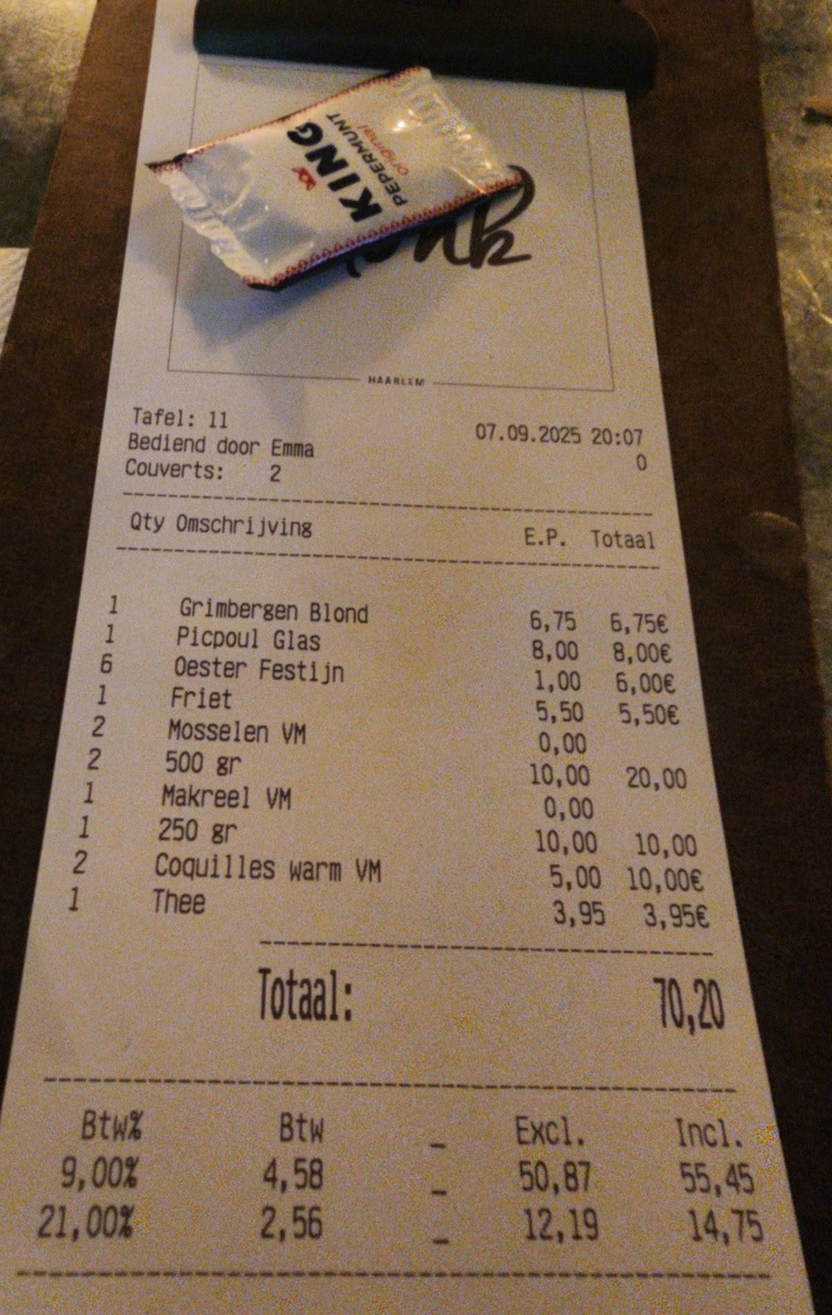 Menu de Fishbar Monk - Visrestaurant Haarlem