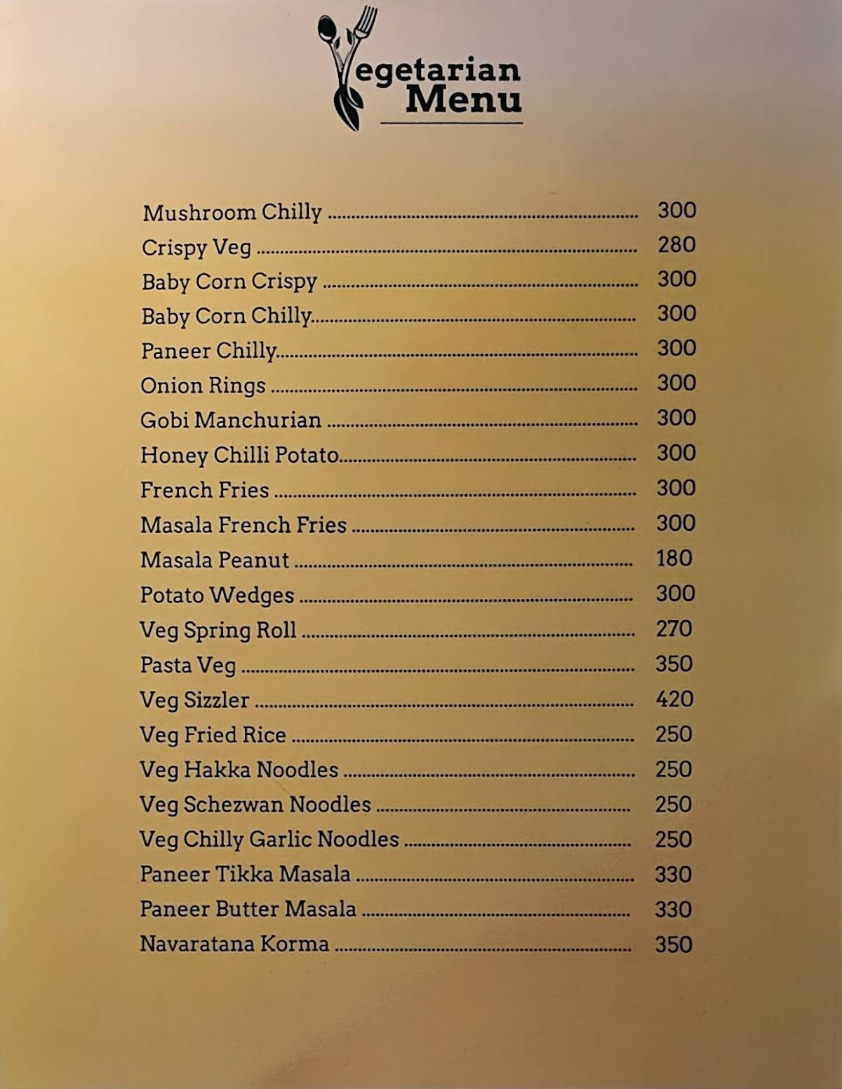 Fisherman's Beach Shack Restaurant Candolim Goa menu