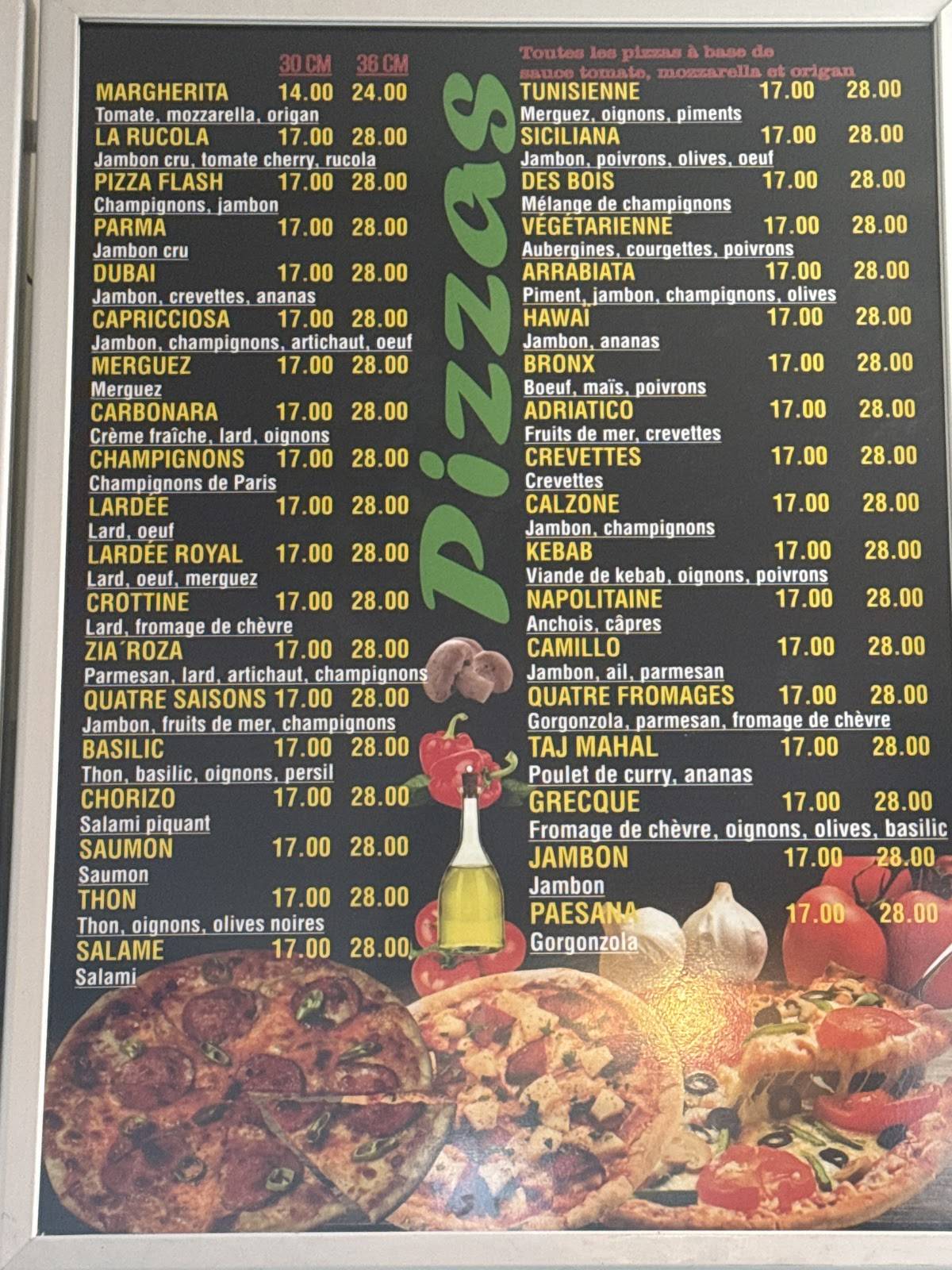 Menu di Flash Pizzas 