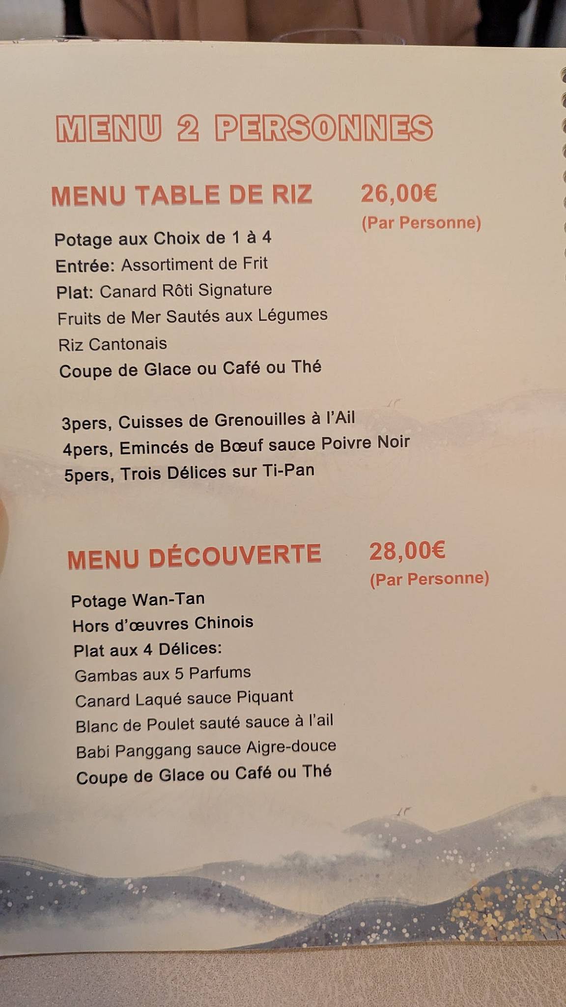 Menu de QingDao