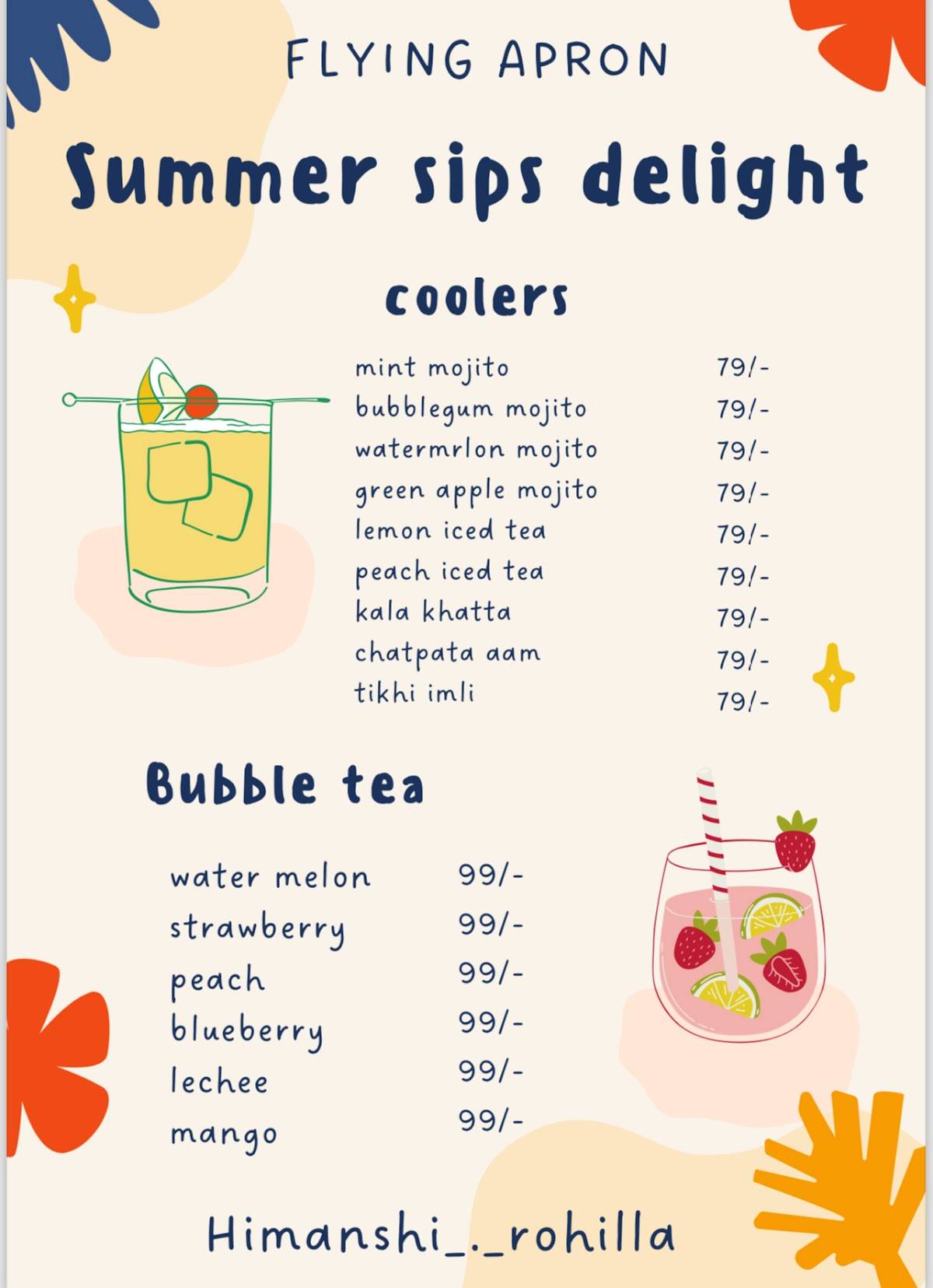 Flying apron menu